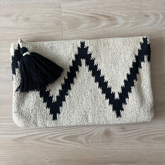 Katydid Handbags - Katydid Black and Cream Patterned Clutch